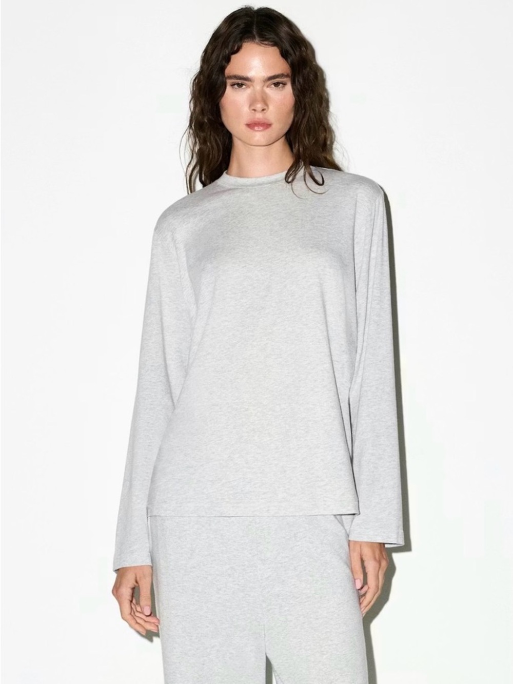SKIMS Boyfriend Long Sleeve Tee S Gray Oversized Soft Modal Lounge Sleep Top NWT